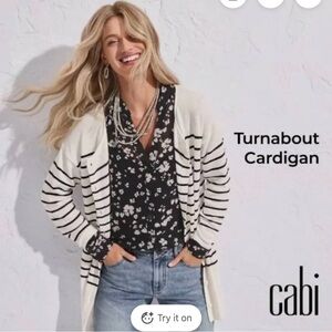 NWOT S CAbi Turnabout Cardigan Women's Striped Cardigan in Black and Cream